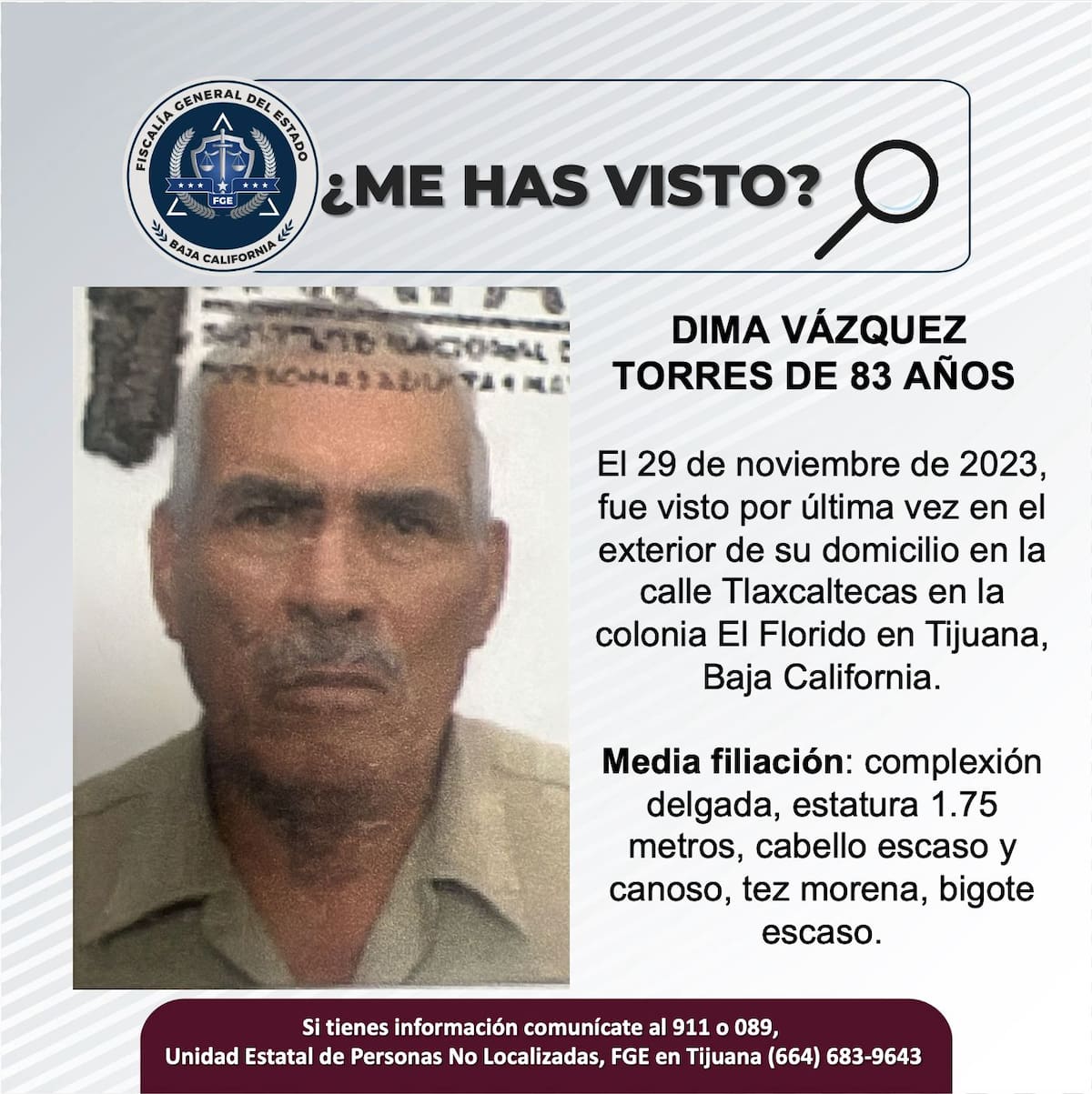 Fue visto por última vez el 29 de noviembre de 2023.