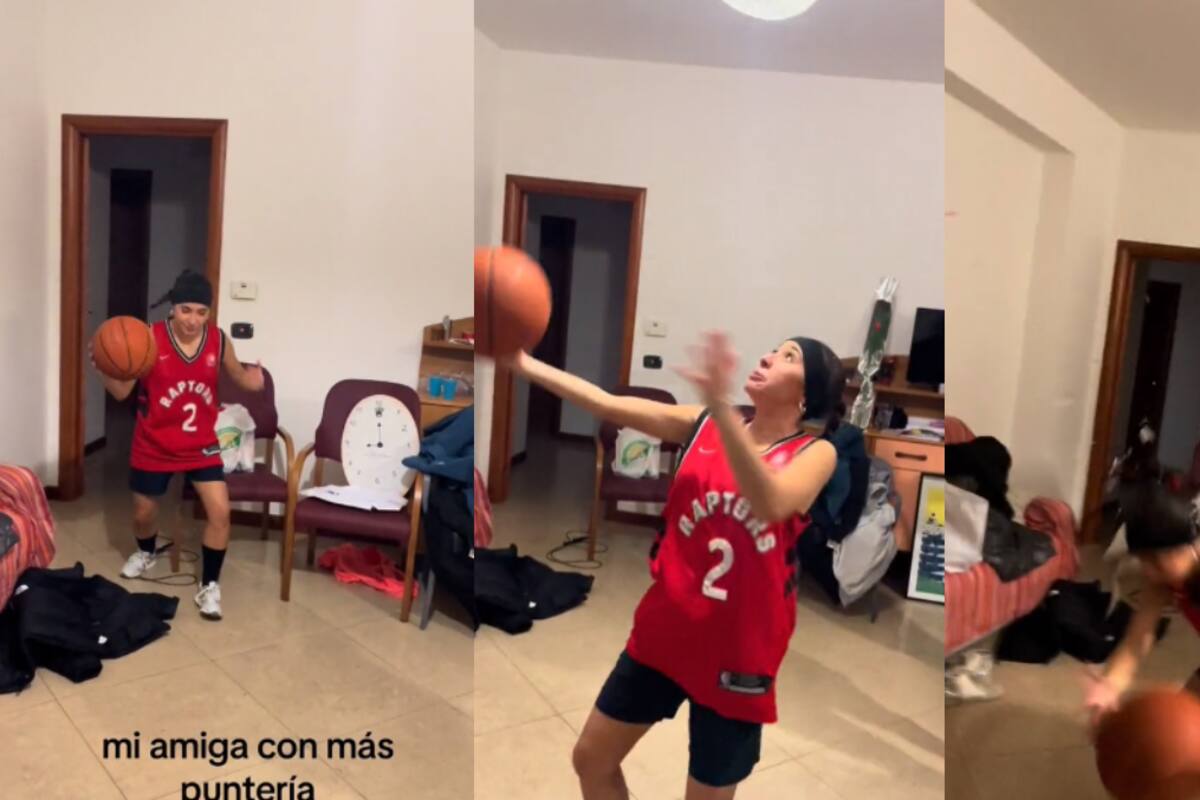 VIDEO: joven golpea una lámpara con una pelota de básquetbol y se le rompe en la cabeza
