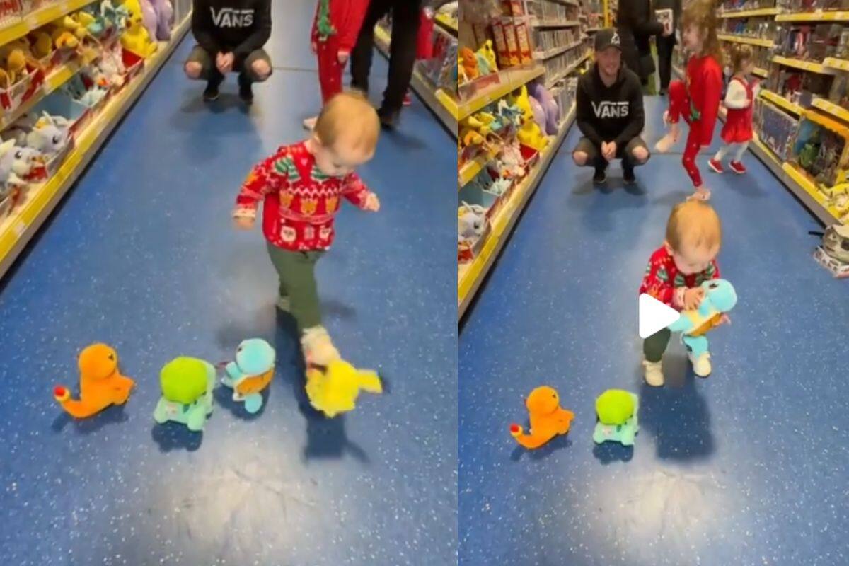 ¿Qué pokémon escogerá?: Bebé se viraliza por patear a Pikachu y escoger a Squirtle