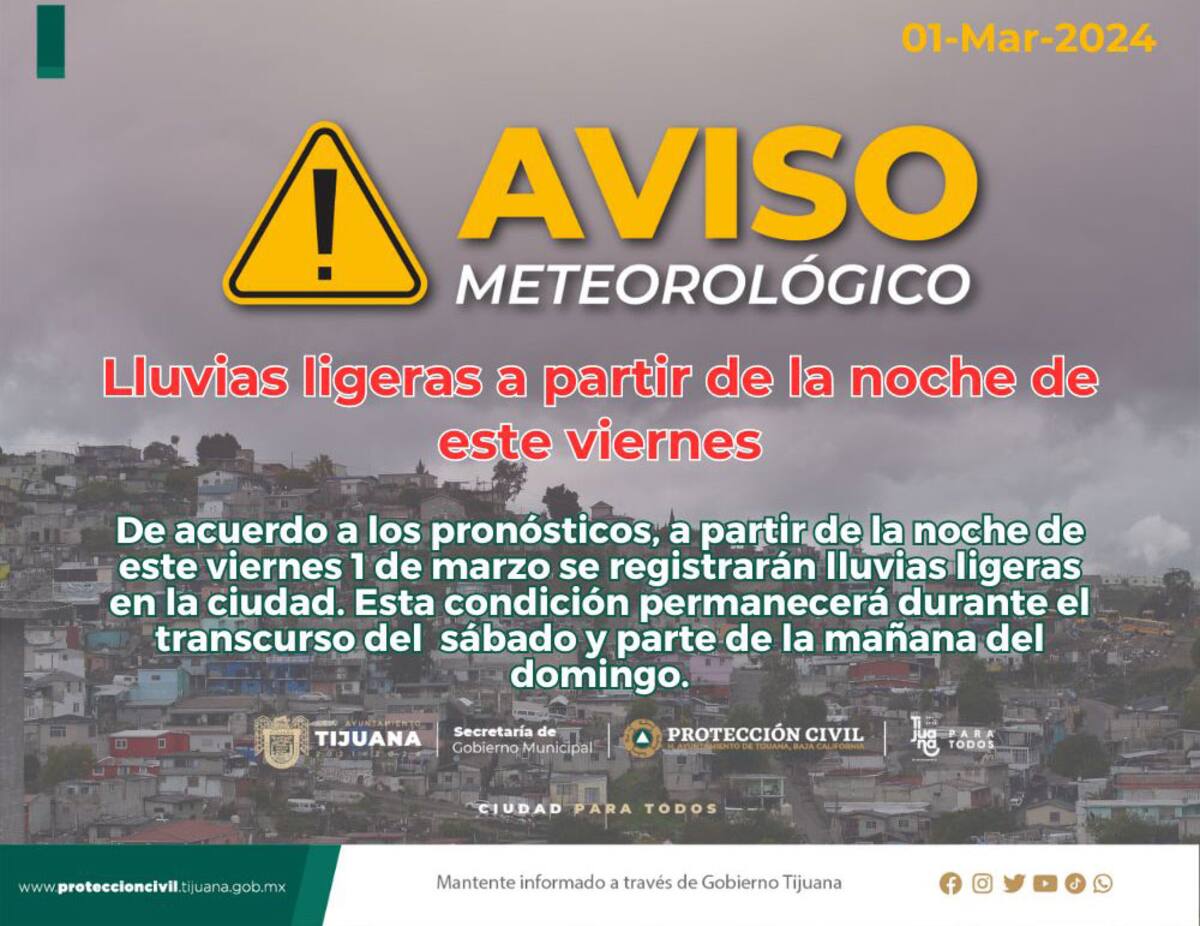Aviso meteorológico de Protección Civil.