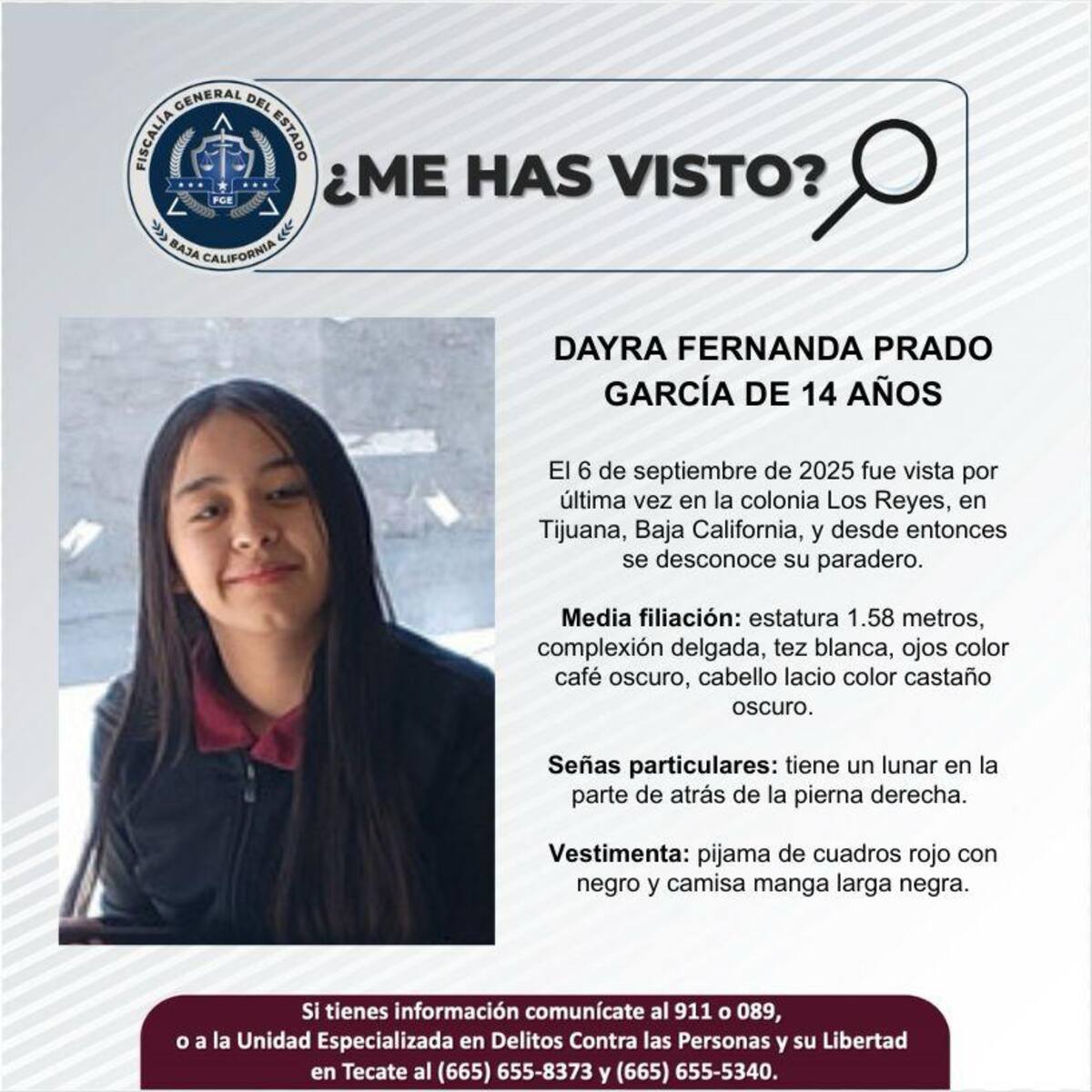 Fue vista por última vez el 6 de septiembre de 2025.