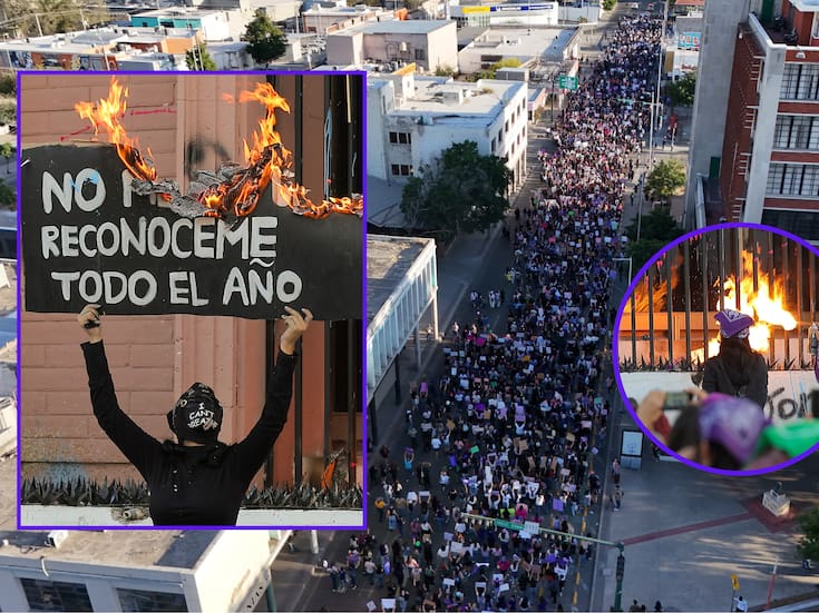 Entre consignas y exigencias de justicia, marchan en Hermosillo por el 8M