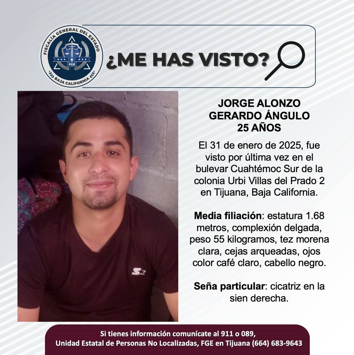 Jorge Alonzo Gerardo Ángulo fue visto por última vez el 31 de enero de 2025.