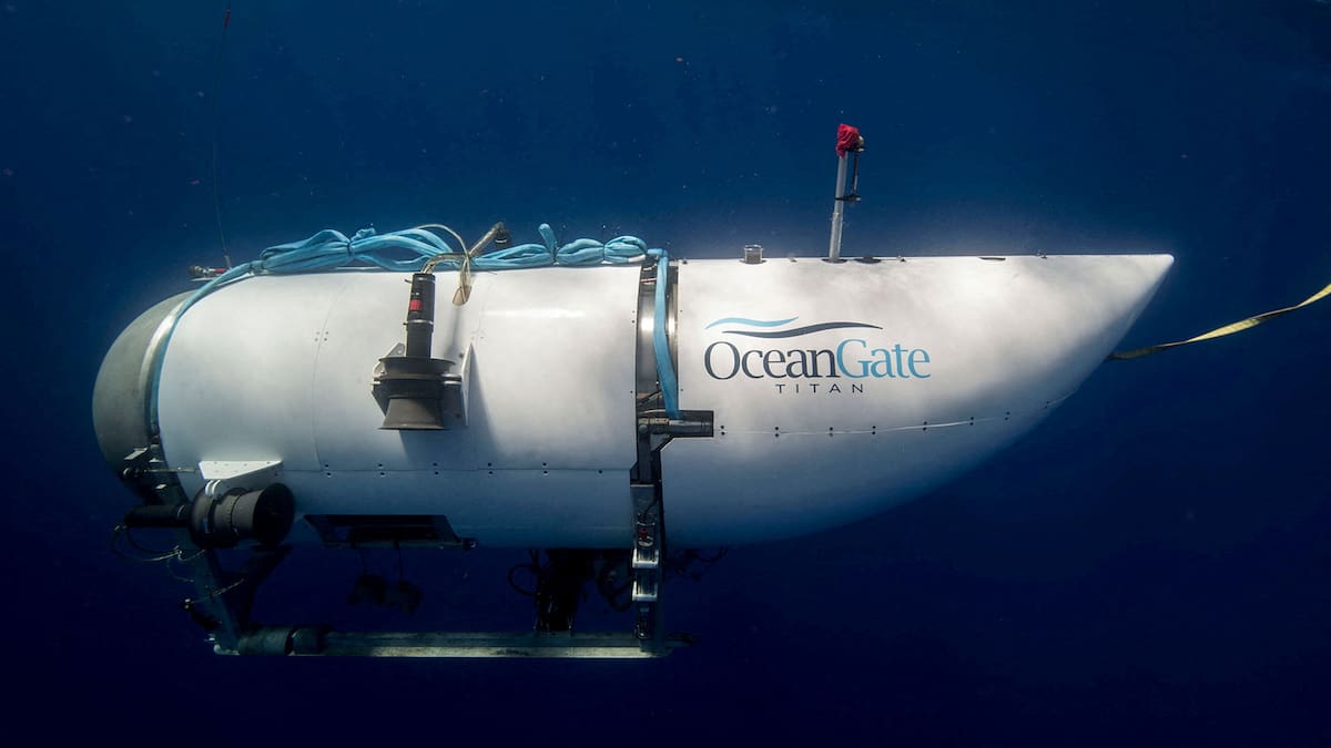 FILE PHOTO: The Titan submersible, operated by OceanGate Expeditions to explore the wreckage of the sunken SS Titanic off the coast of Newfoundland, dives in an undated photograph. OceanGate Expeditions/Handout via REUTERS/File Photo