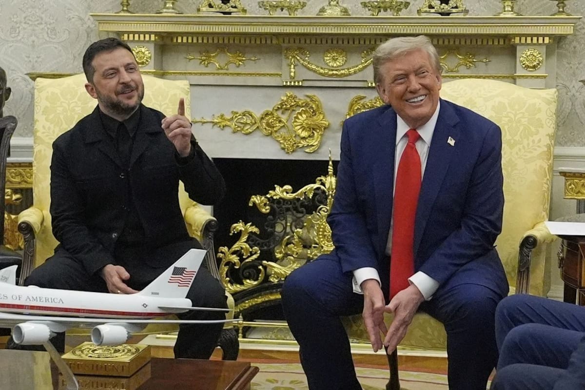 El presidente Donald Trump se reúne con el presidente de Ucrania, Volodímir Zelenski, en la Oficina Oval de la Casa Blanca, el lunes 18 de agosto de 2025, en Washington. | Crédito: AP/Julia Demaree Nikhinson