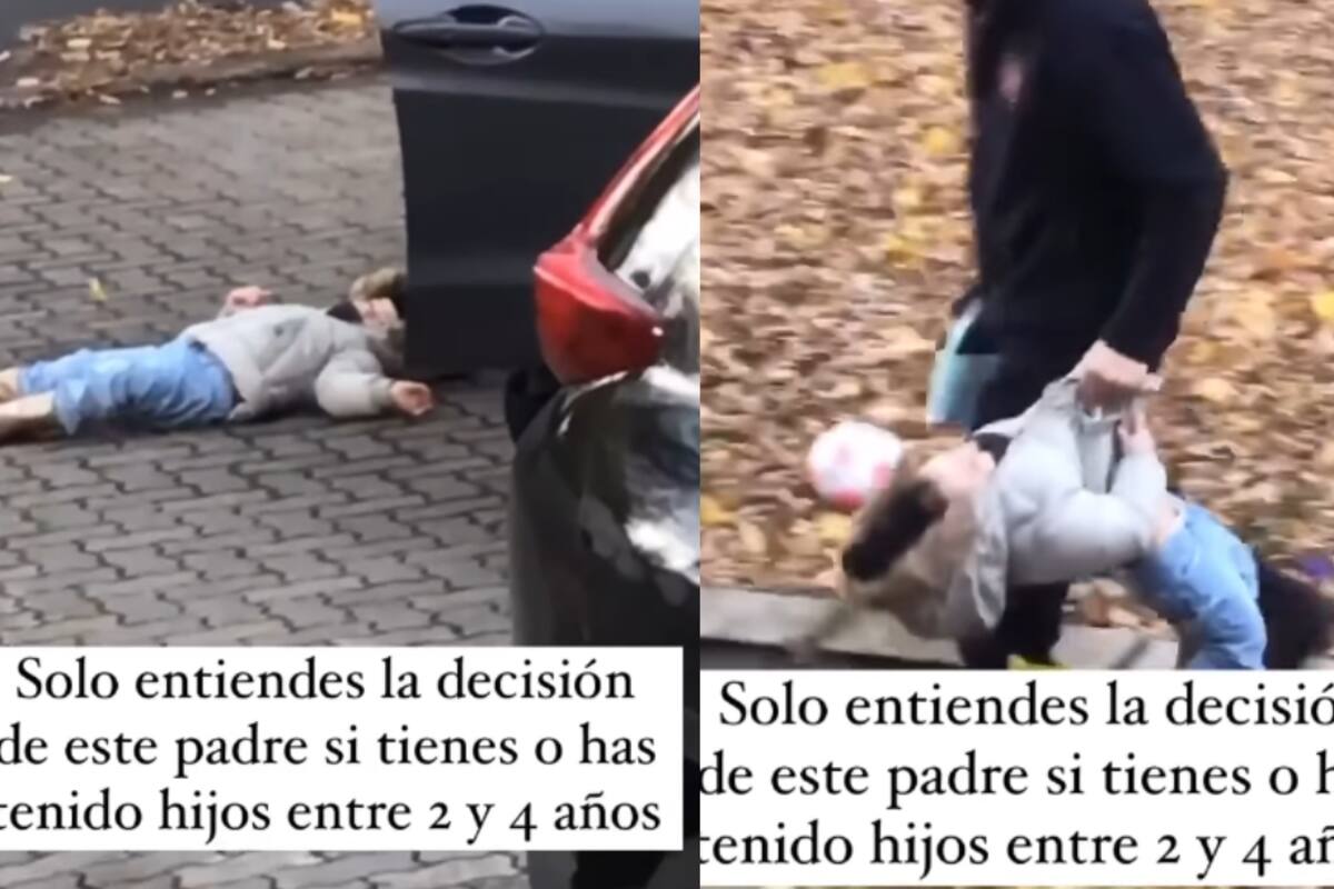 Padre se vuelve viral por no sucumbir al berrinche de su hijo, y encontrar una forma de cargarlo aun cuando este se tiro al suelo