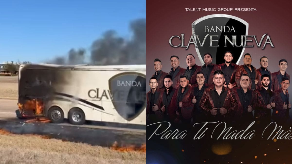 El autobús de gira de Banda Clave Nueva quedó calcinado tras un accidente en carretera de Estados Unidos; la agrupación confirmó que todos están fuera de peligro.