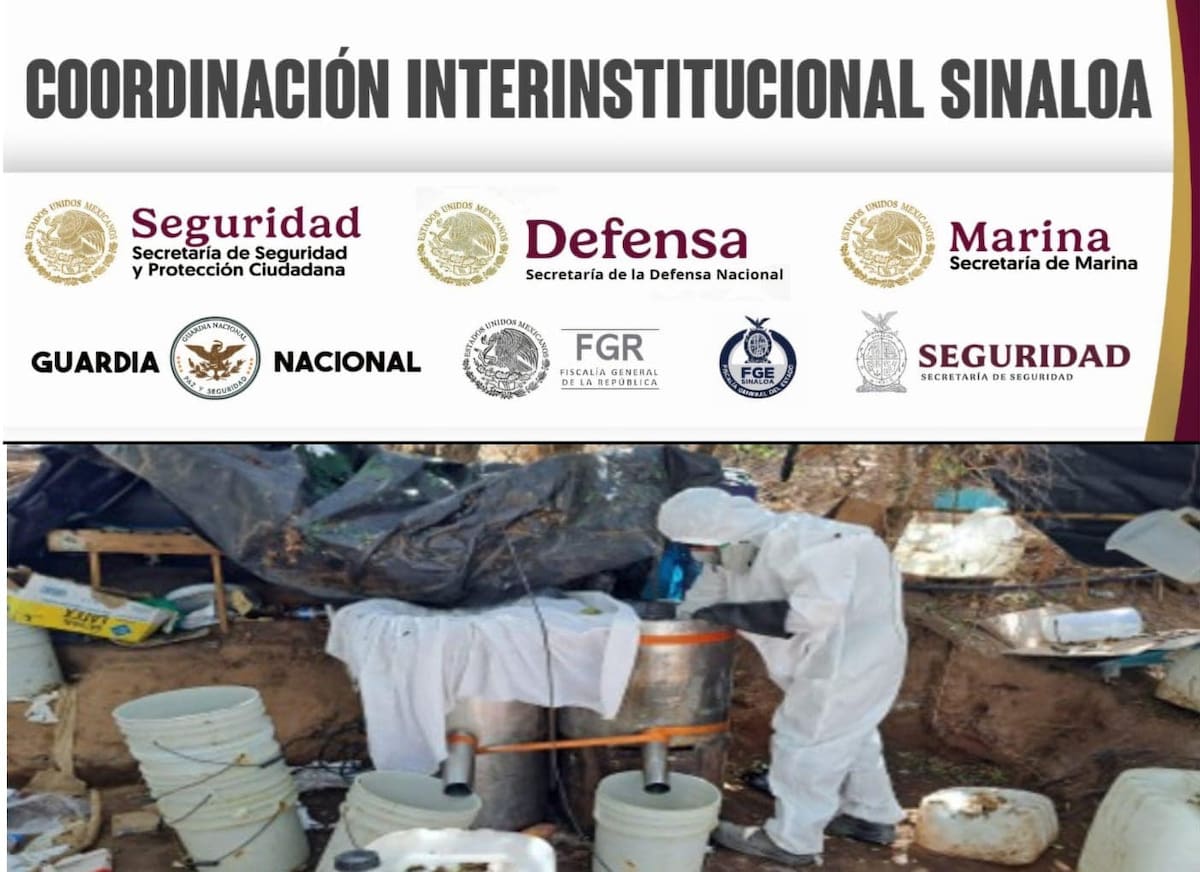 En las instalaciones se encontraron utensilios presuntamente destinados a la fabricación de drogas sintéticas. Foto: Seguridad Pública Sinaloa