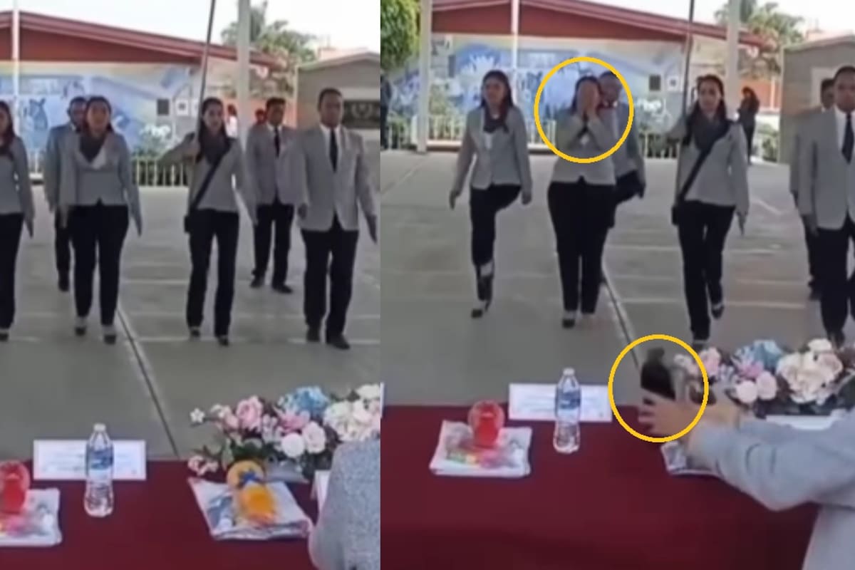 Zapato volador: maestro sorprende al atraparlo en plena escolta escolar