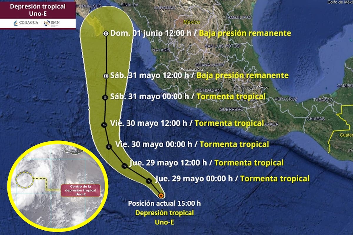 Se forma la depresión tropical Uno-E en el océano Pacífico: SMN alerta de lluvias intensas