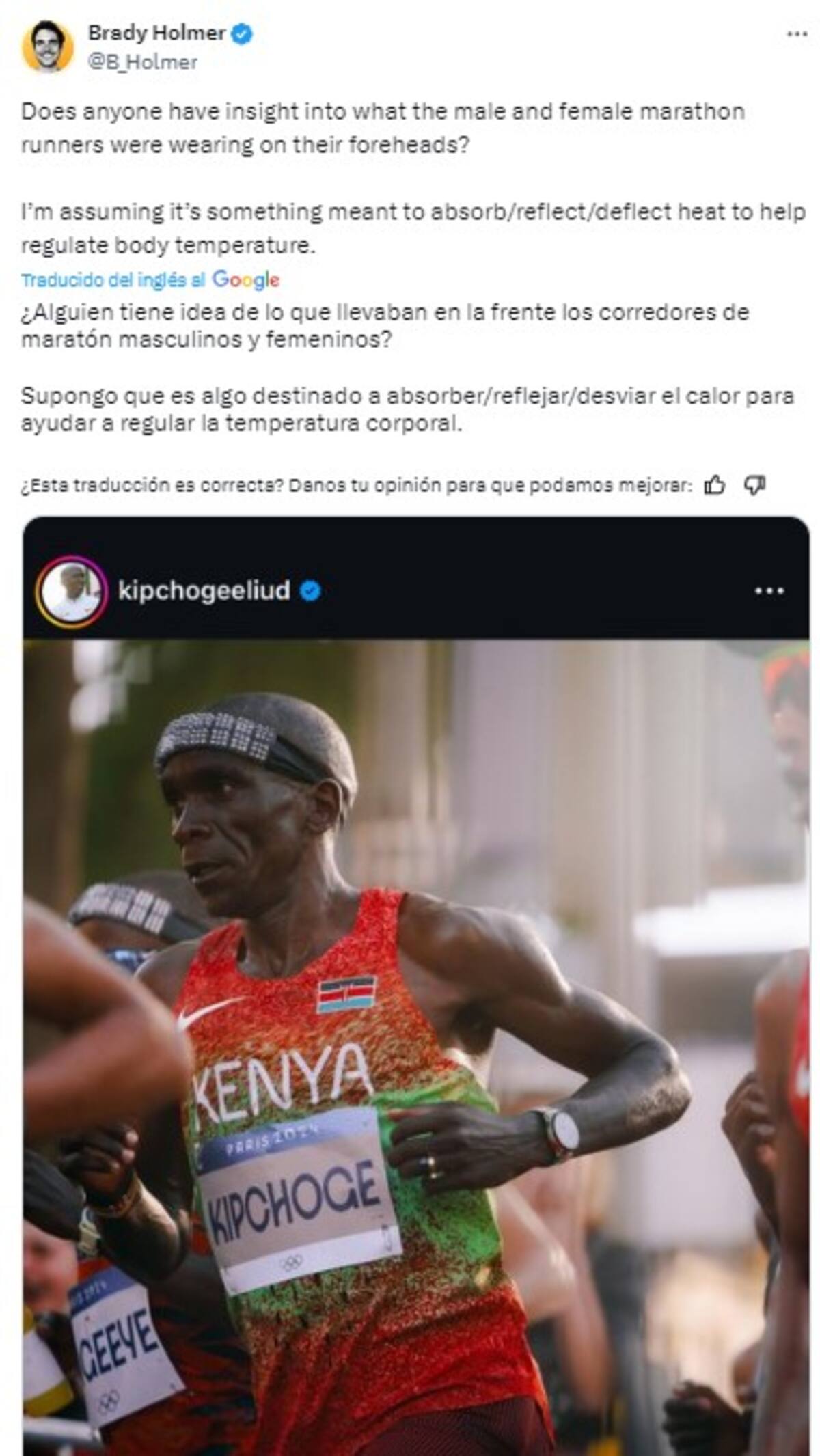 Brady Holmer se pregunta qué es la banda en la cabeza que muchos atletas portan, es el invento del mexicano Tavo Cadena.
