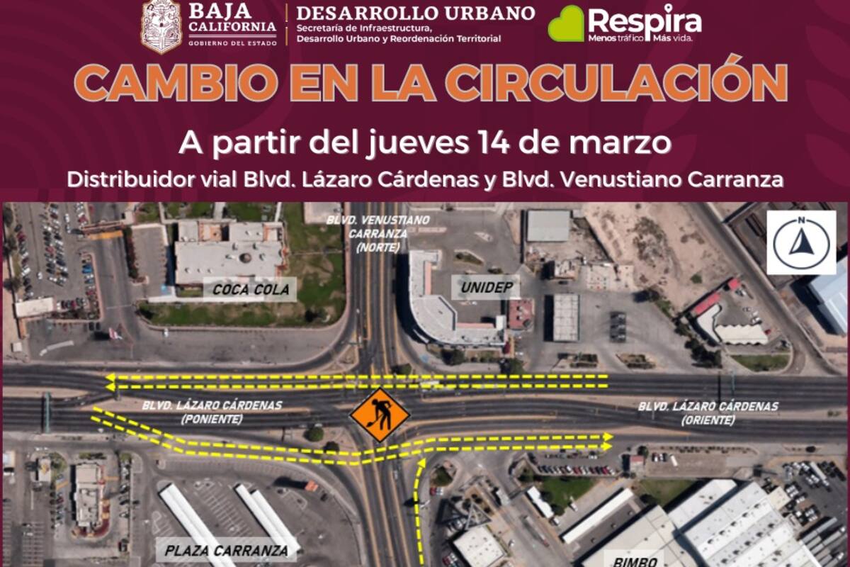 Ajuste a circulación en bulevares Lázaro cárdenas y Venustiano Carranza