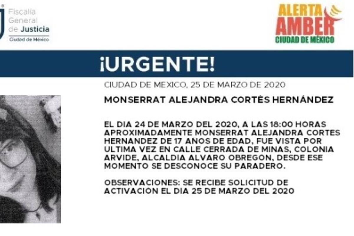 Activan Alerta Amber por desaparición de Monserrat Alejandra en CDMX