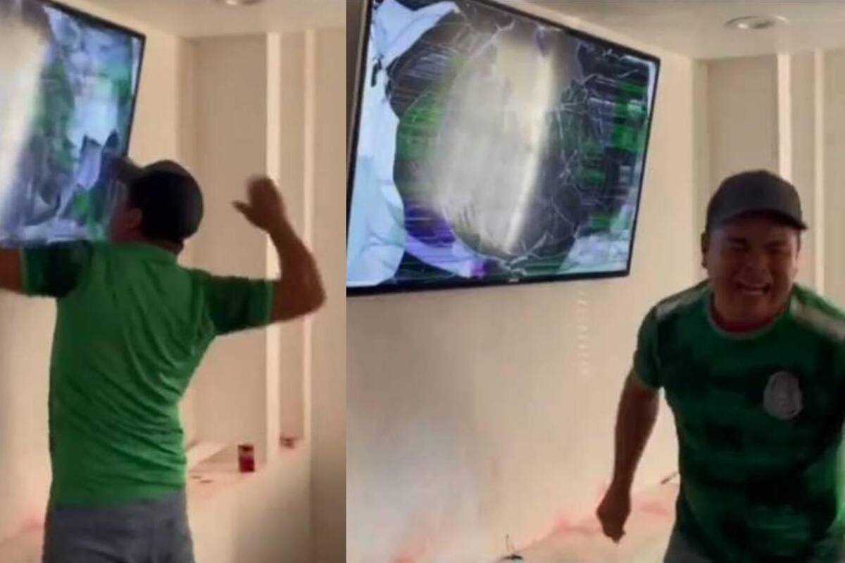 Aficionado mexicano estalla tras derrota de México y rompe el televisor mientras llora (VIDEO)