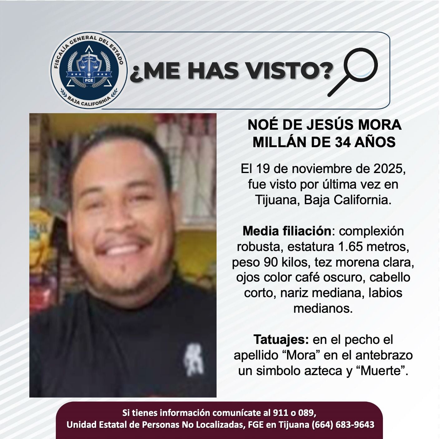 Fue visto por última vez el 19 de noviembre de 2025.