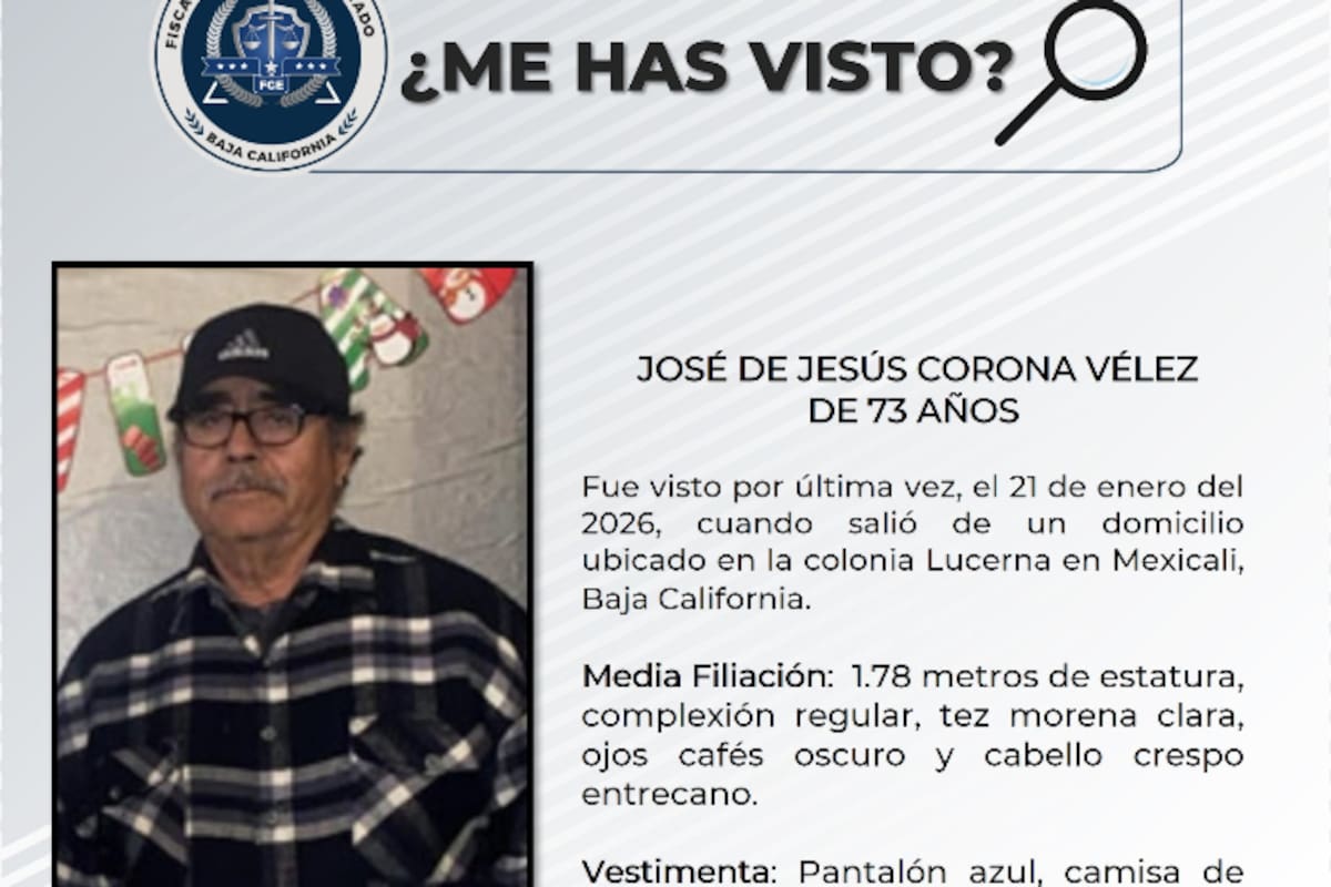 Buscan a adulto mayor con Alzheimer desaparecido en Mexicali