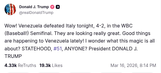 Publicación del presidente de Estados Unidos, Donald Trump en la plataforma Truth Social. (Foto: Captura de pantalla)