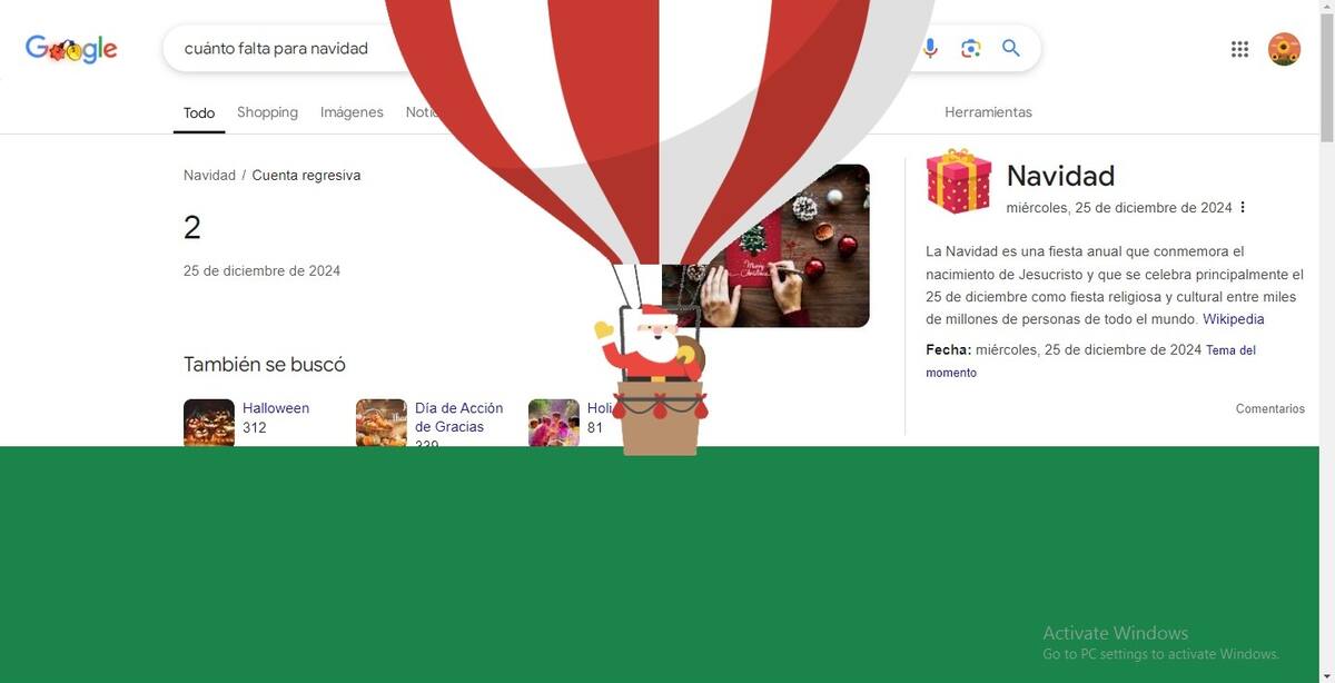 Al hacer clic sobre él, se activa una divertida animación en la que Santa Claus sube en un globo aerostático mientras levanta una pantalla verde. l Foto: Captura de pantalla