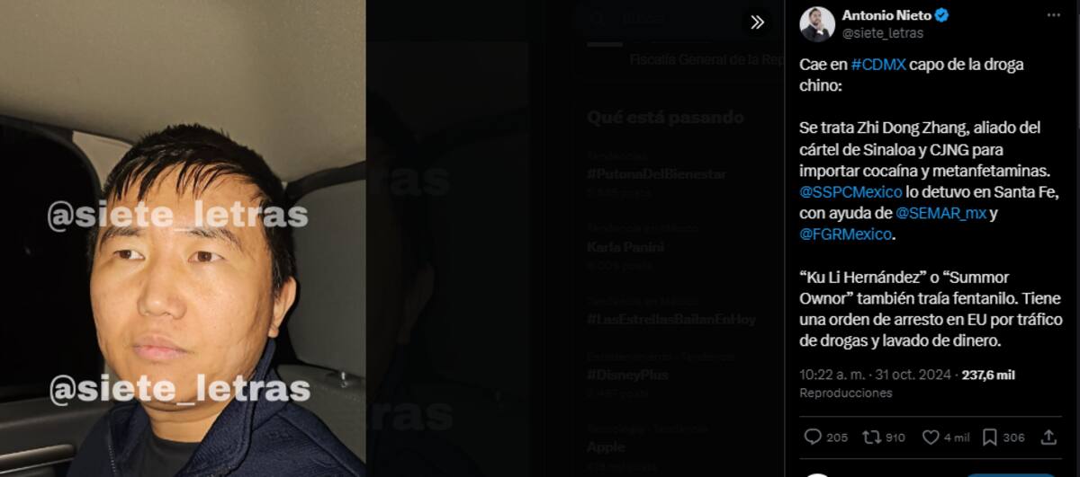 Zhi Dong Zhang fue detenido en un operativo en conjunto por las autoridades en CDMX.