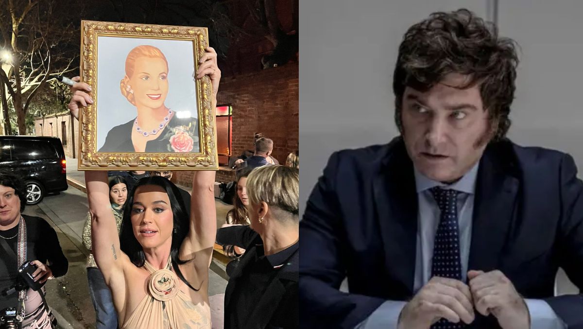 Katy Perry levanta un retrato de Evita Perón en su llegada a Argentina ¿Celebra derrota de Milei?