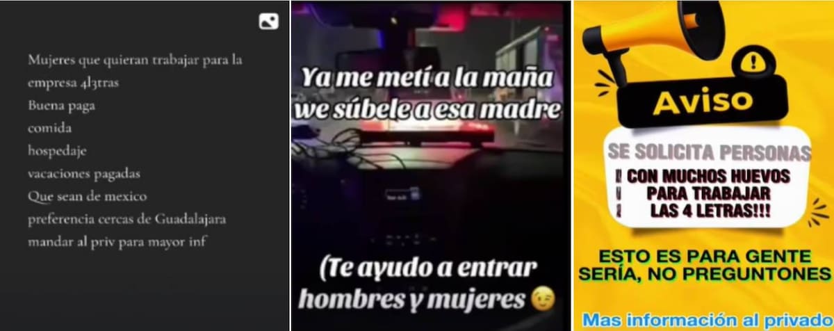 Anuncios cómo estos utilizaba presuntamente 'El Lastras' para atraer a jóvenes con ofertas de trabajo para el Cártel Jalisco Nueva Generación (CJNG).