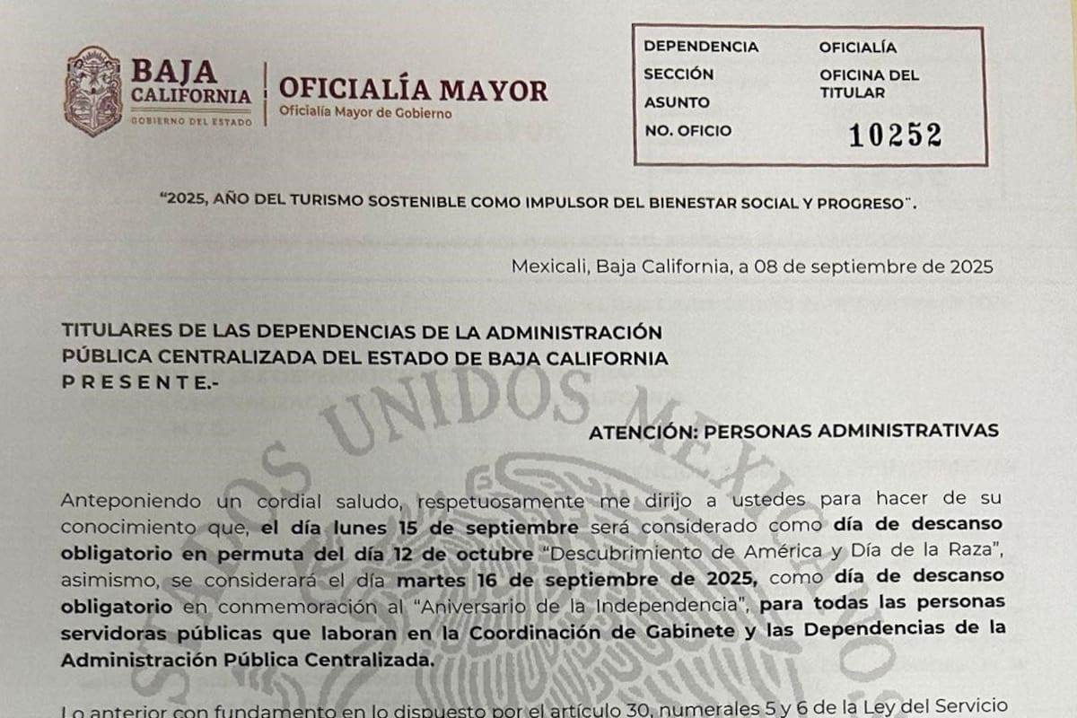 Burocracia de BC gozará de puente por Fiestas Patrias
