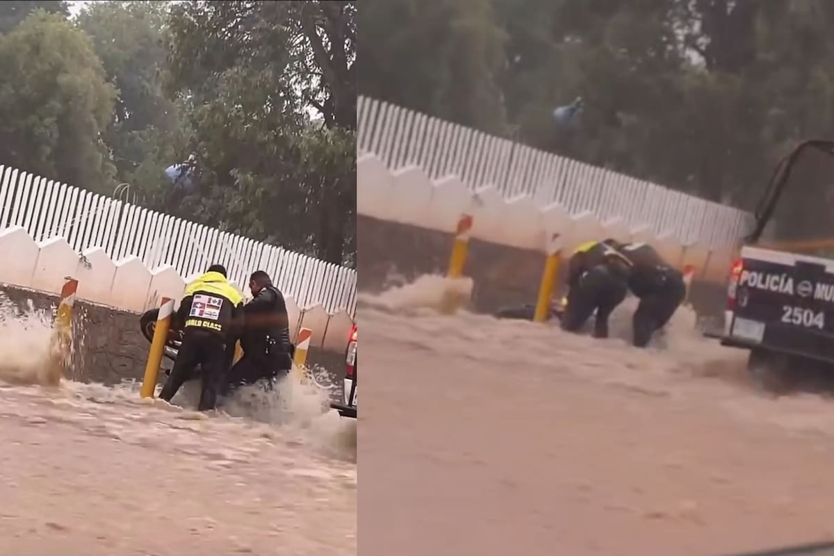 Joven de 19 años es arrastrado por corriente en Nogales tras apagarse su motocicleta; policías logran rescatarlo durante las lluvias