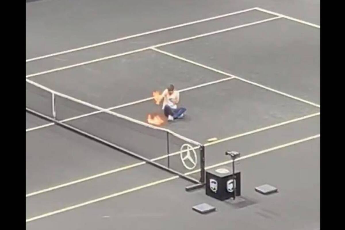 Joven se prende fuego como protesta contra jets privados en torneo de tenis Laver Cup (VIDEO VIRAL)
