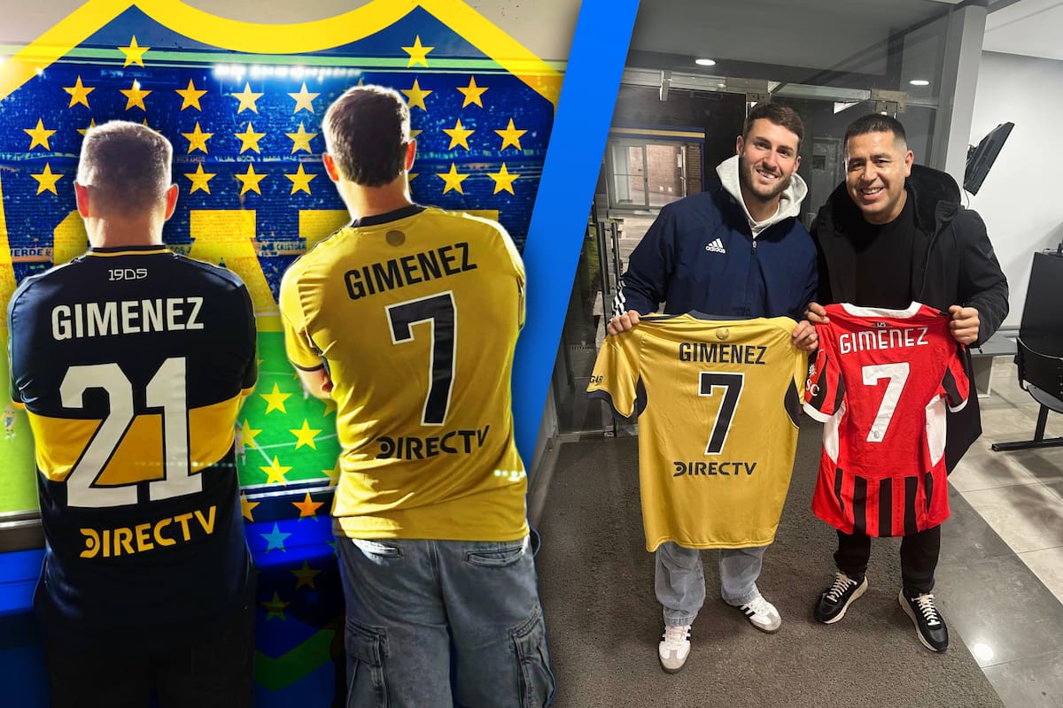 Santiago Giménez posa con Riquelme en su visita a la Bombonera y dice que su sueño es jugar en Boca