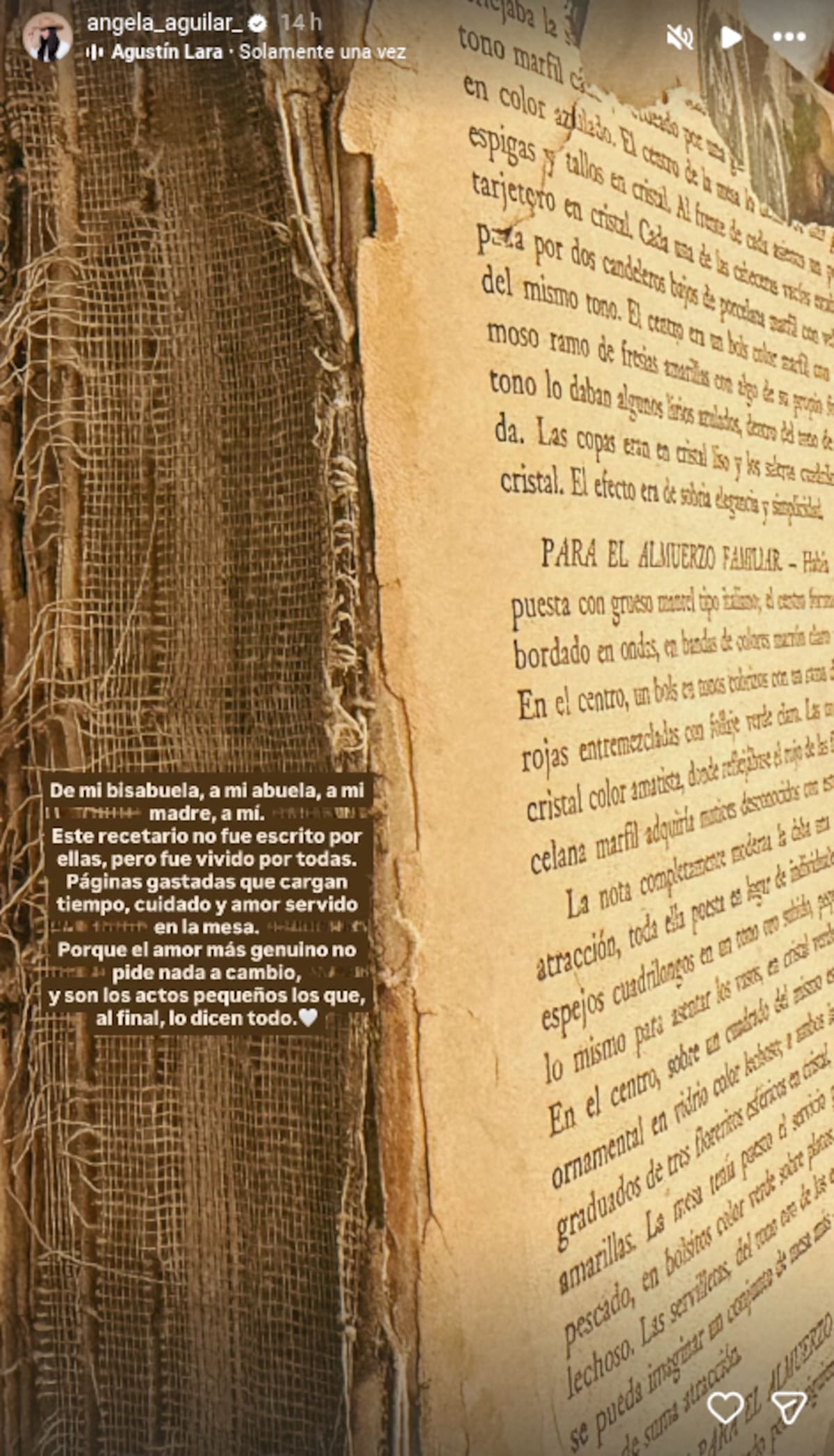 Ángela Aguilar muestra el recetario que heredó de su abuela y una guía de oración familiar | captura de pantalla