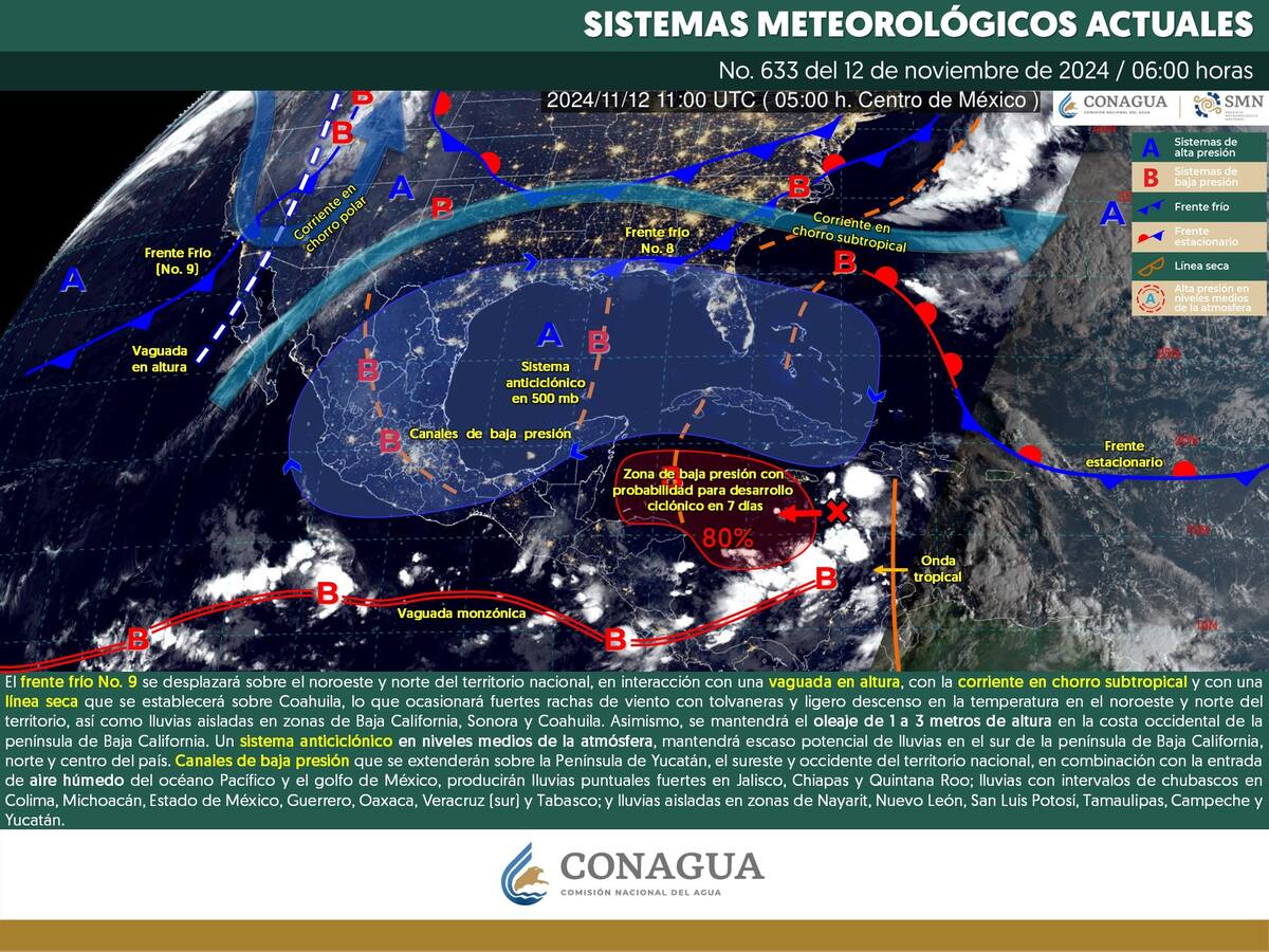 Pronóstico del clima para hoy martes 12 de noviembre. Conagua