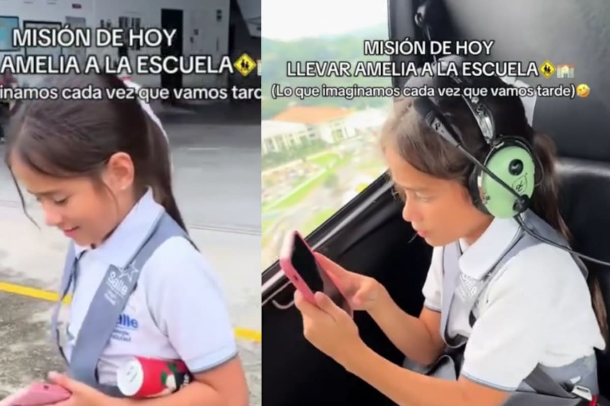 Padre lleva a su hija a la escuela en helicóptero y se vuelven virales en redes