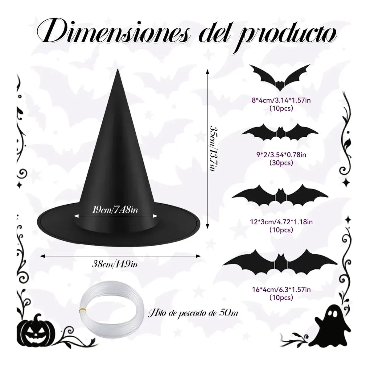 20 sombreros de bruja plegables y 60 murciélagos | Mercado Libre