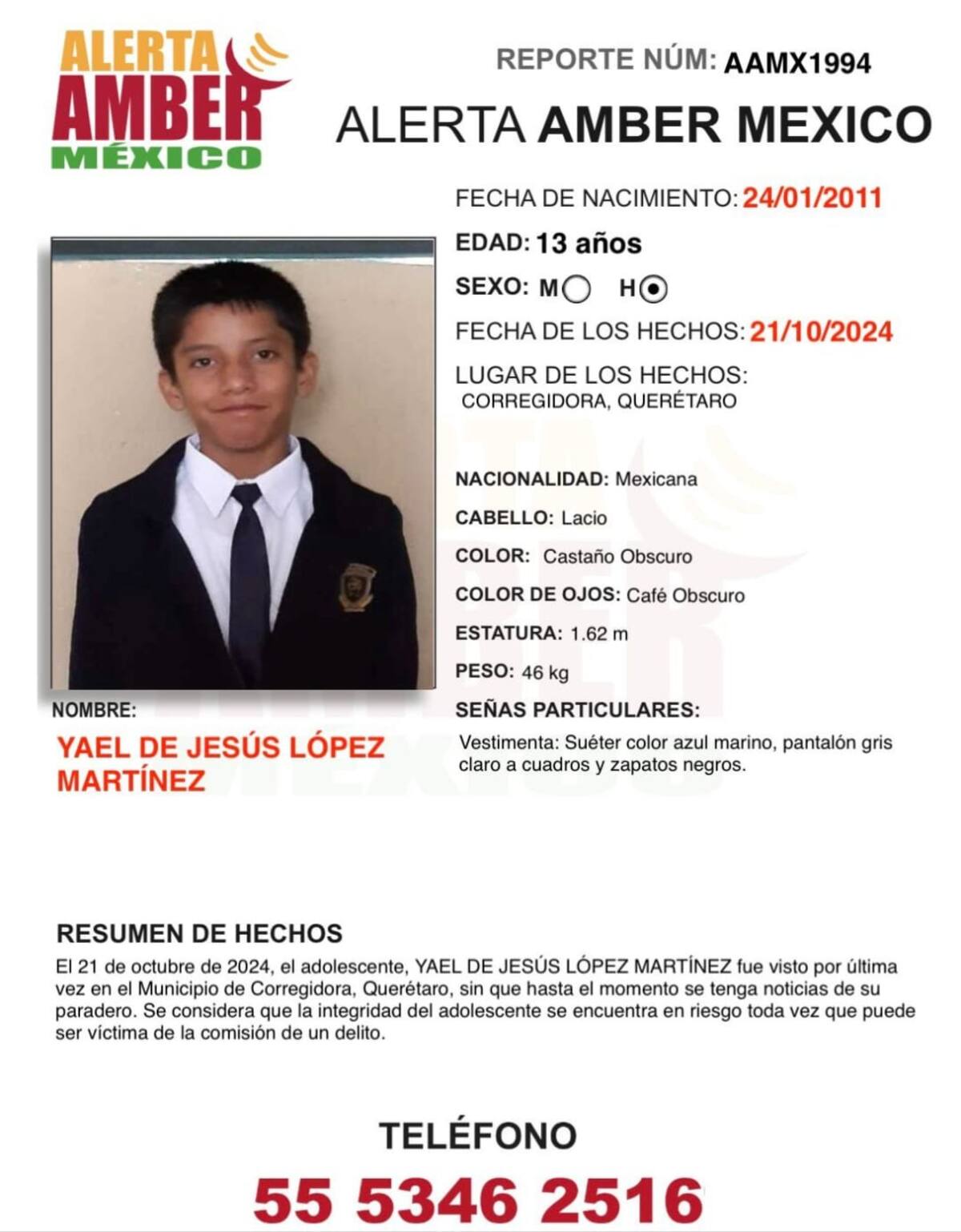 Yael de Jesús López Martínez fue visto por última vez el 21 de octubre del 2024.