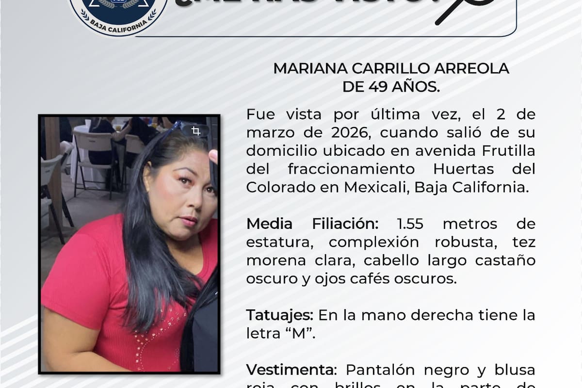 Buscan a Mariana Carrillo, mujer de 49 años desaparecida en Mexicali