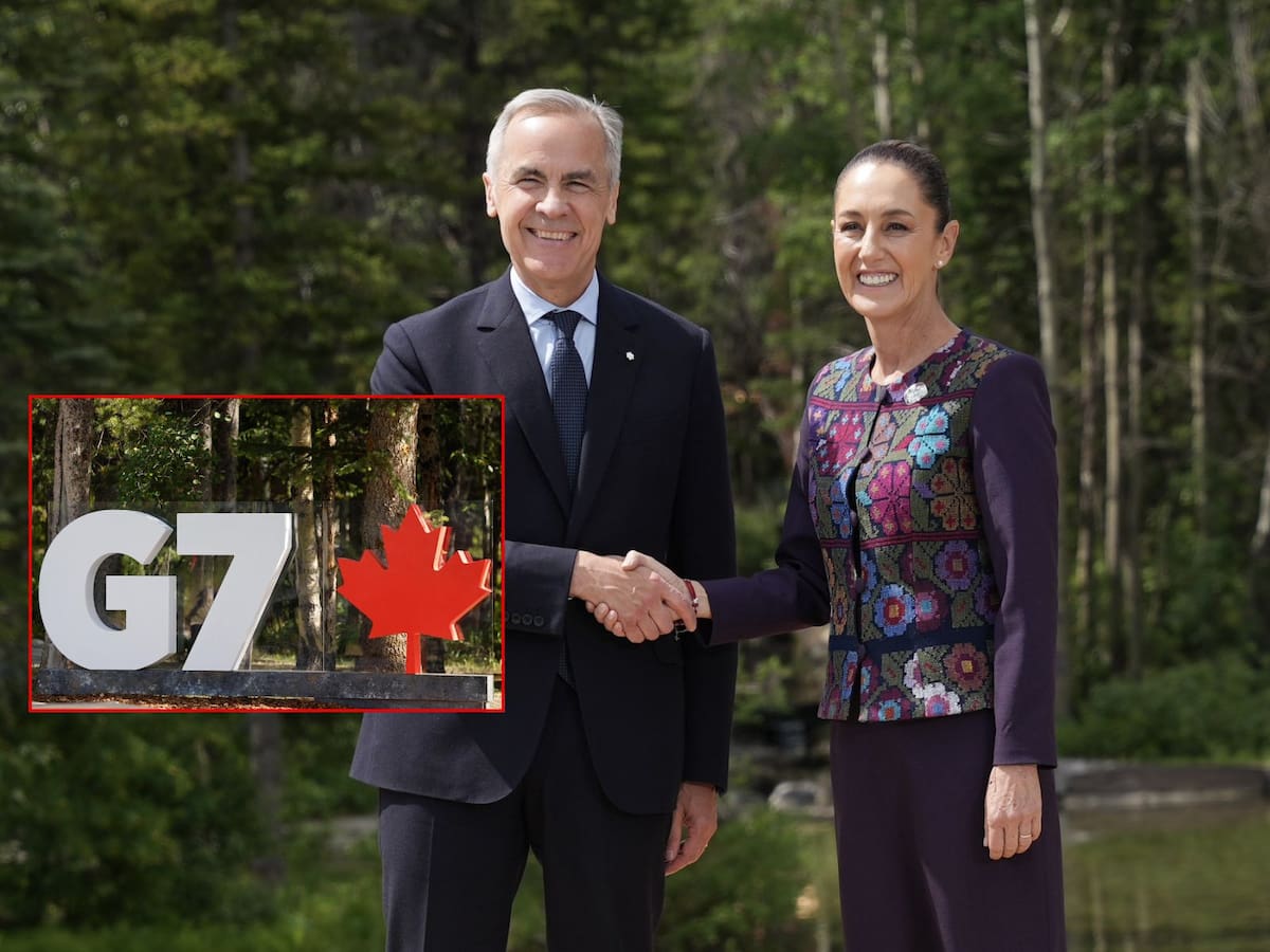 Claudia Sheinbaum es recibida en la cumbre del G7 por el Primer Ministro de Canadá, Mark Carney. | Crédito: X @Claudiashein