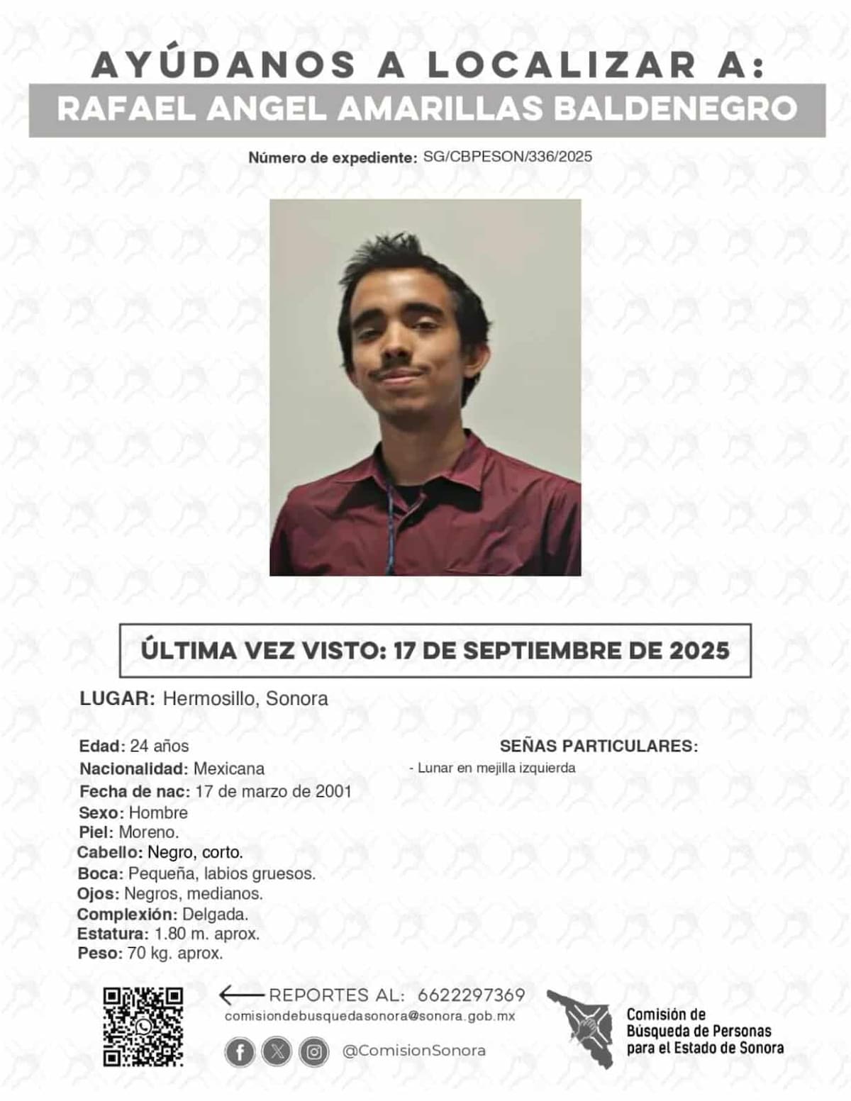 Rafael Ángel Amarillas Baldenegro fue visto por última vez el pasado miércoles.
