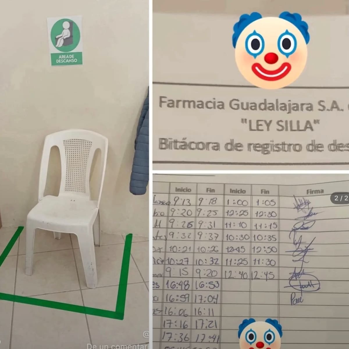 Circula bitácora de uso de la 'Ley Silla' en Guadalajara donde se orgenizan a los trabajadores para sentarse por turnos de 5 minutos. | Imagen: Faceboook