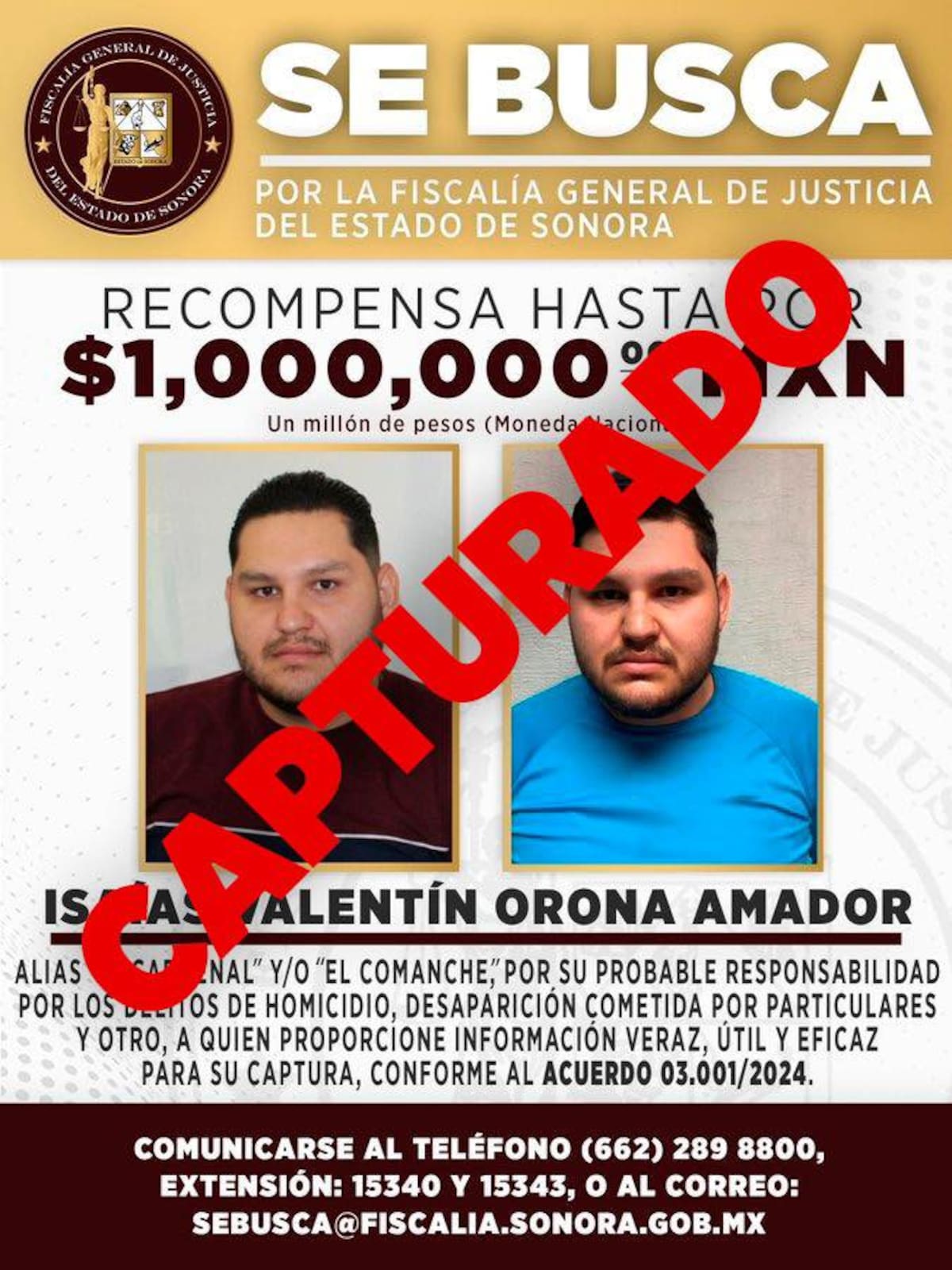 Isaías Valentín “N”, alias "El Comanche" tenía cuatro órdenes de aprehensión vigentes y una recompensa de un millón de pesos. Foto: FGJES