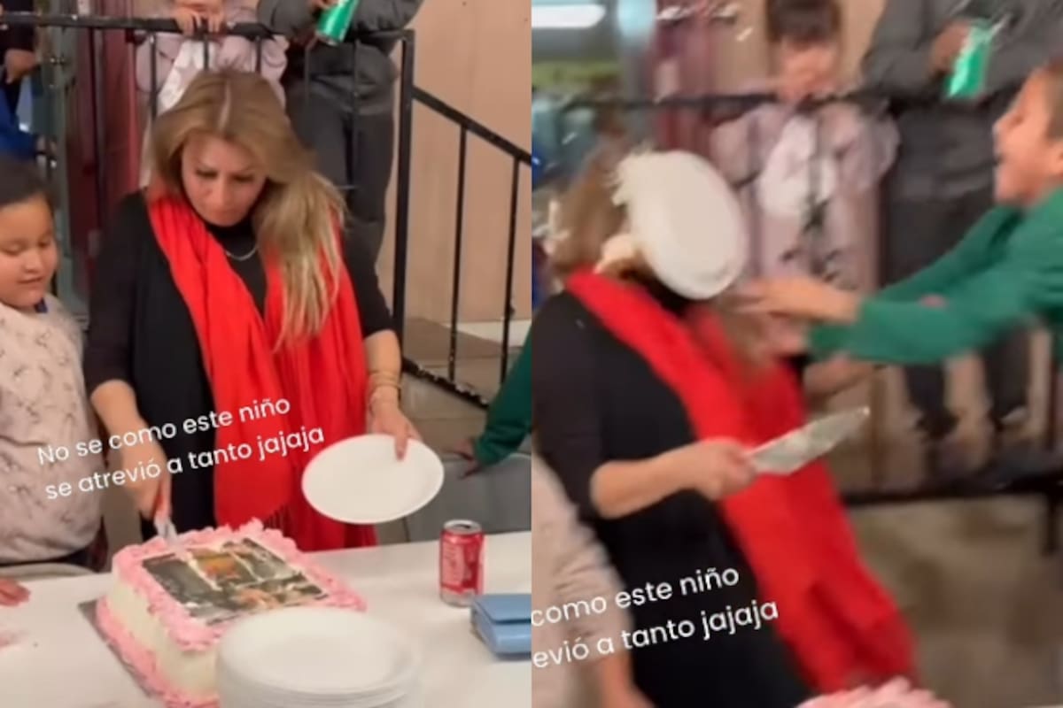Niño se vuelve viral tras estamparle el pastel en la cara a una mujer que le ofreció una rebanada en cumpleaños