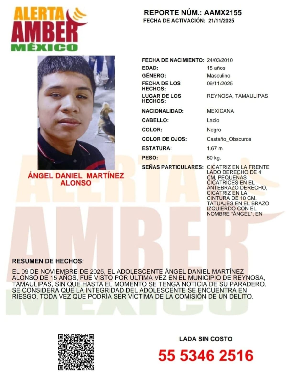 Fue visto por última vez el 9 de noviembre de 2025.