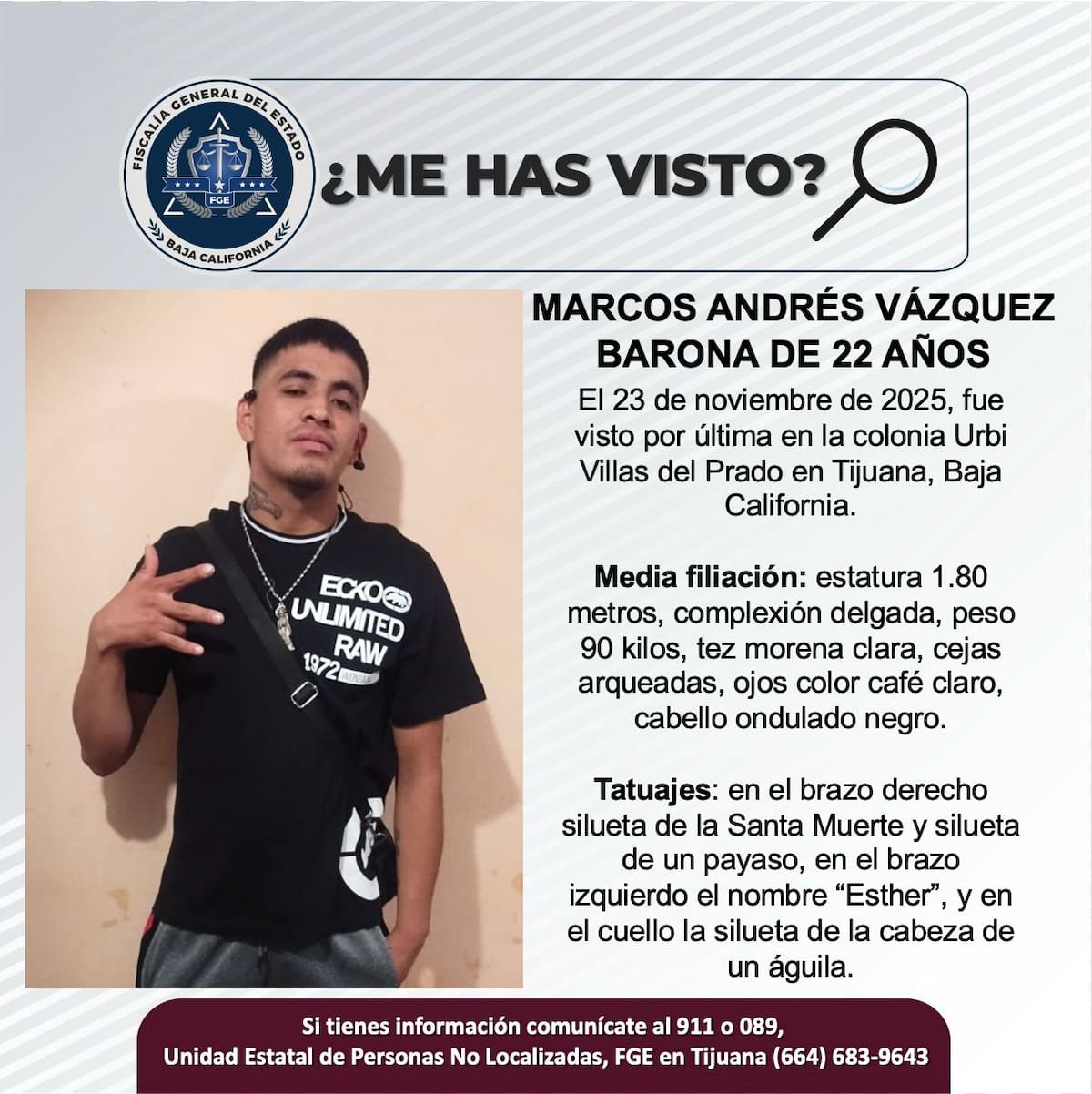 Fue visto por última vez el 23 de noviembre de 2025.