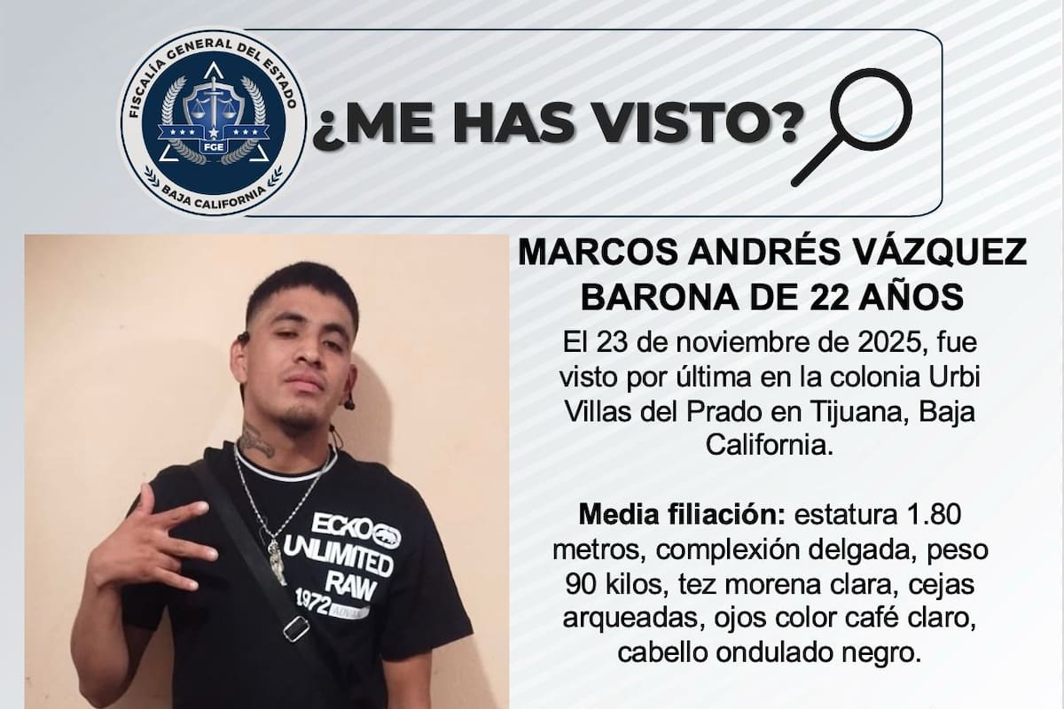 Se busca a Marcos Andrés Vázquez Barona de 22 años