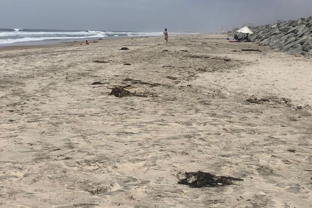 Playa centro de Rosarito luce sucia tras visita de miles de personas