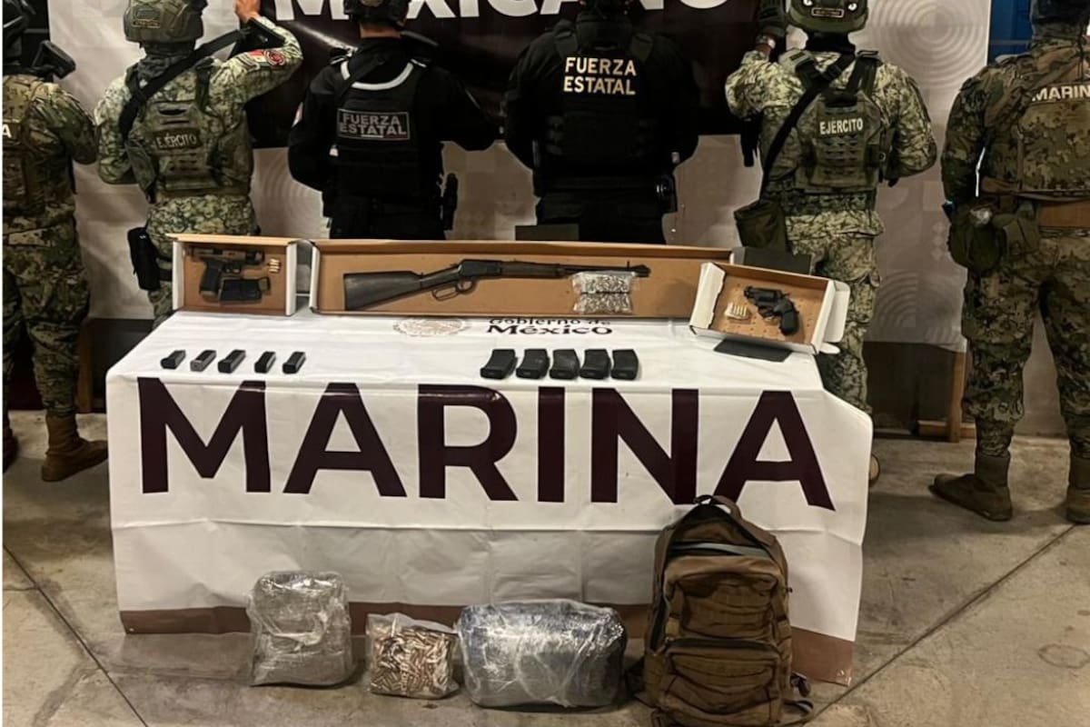 Encuentran arsenal y casi dos kilos de mariguana en camioneta abandonada rumbo a Laguna Hanson