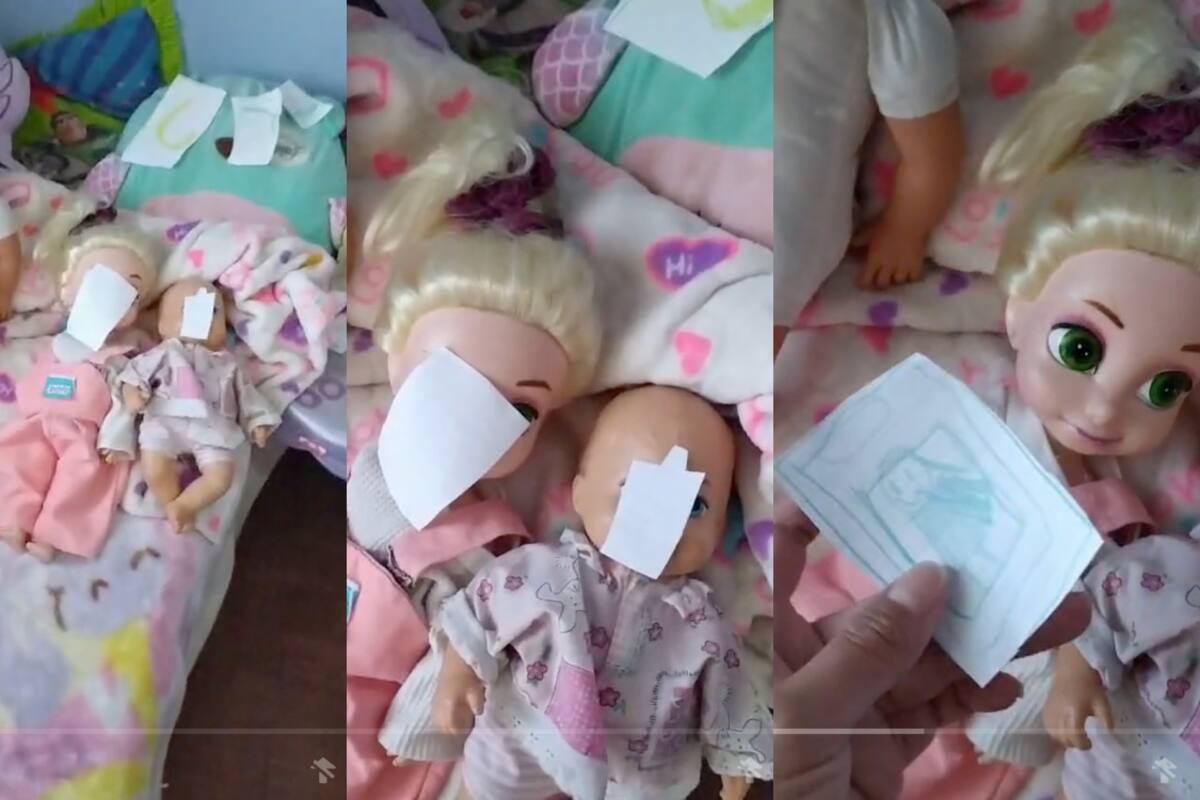 Niña le deja “tabletas” a sus muñecas antes de irse a la escuela (VIDEO)