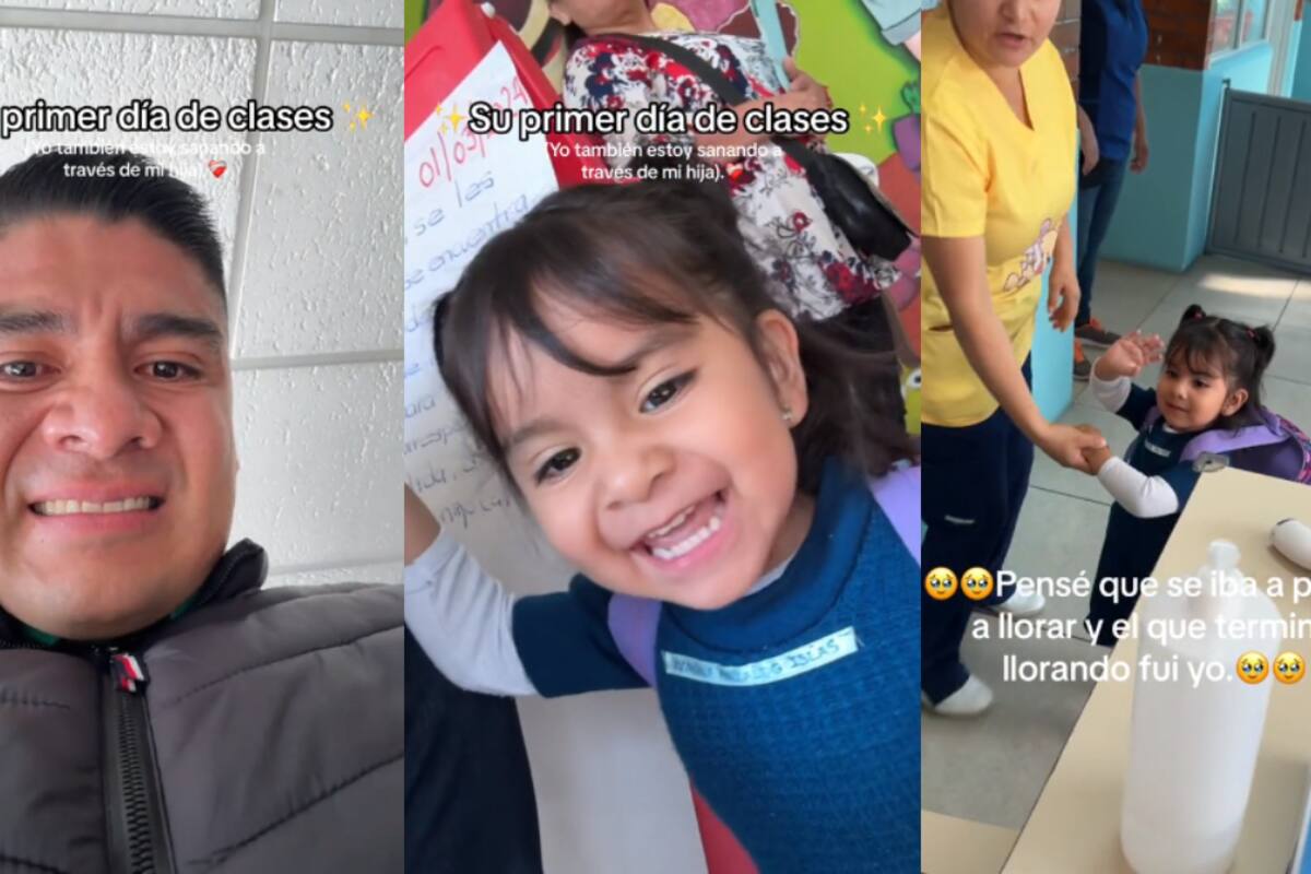 Este papá se conmueve hasta las lágrimas por acompañar a su hija en su primer día de clases