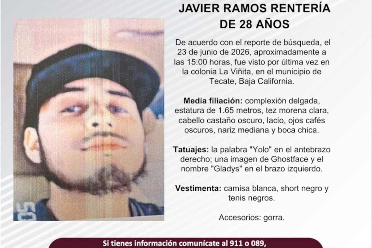 Se busca Javier Ramos Rentería de 28 años de edad