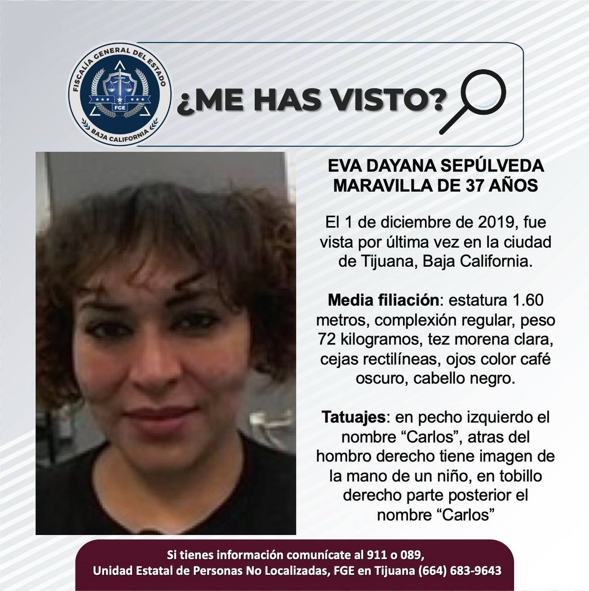 Eva Dayana Sepúlveda Maravilla fue vista por última vez el 1 de diciembre de 2019.