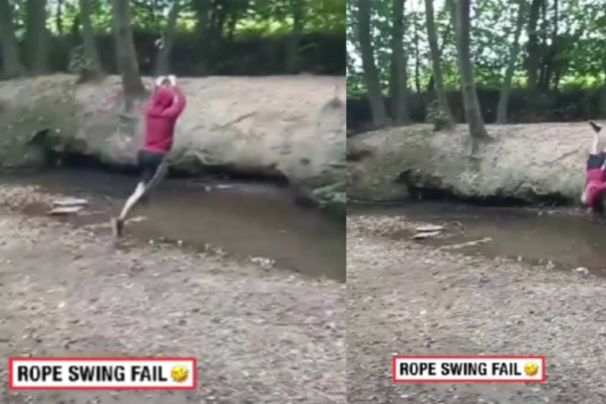 Hombre intenta colgarse de una tirolesa, pero se cae y se estrella contra una roca